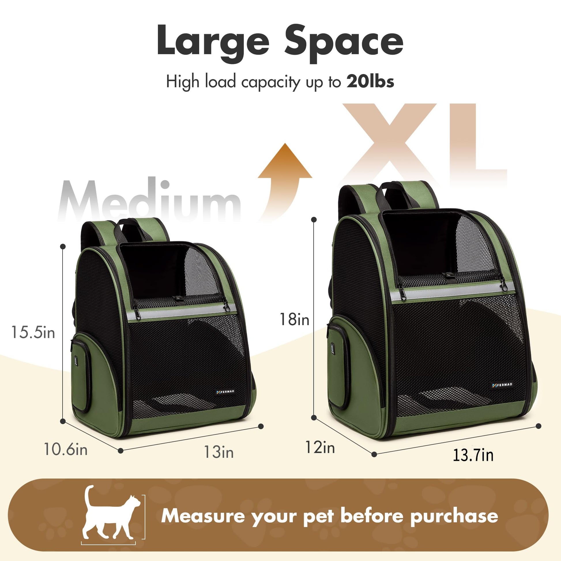 FERMAO Pet Backpack Carrier, Large Cat Carrier Backpack Up Carrier