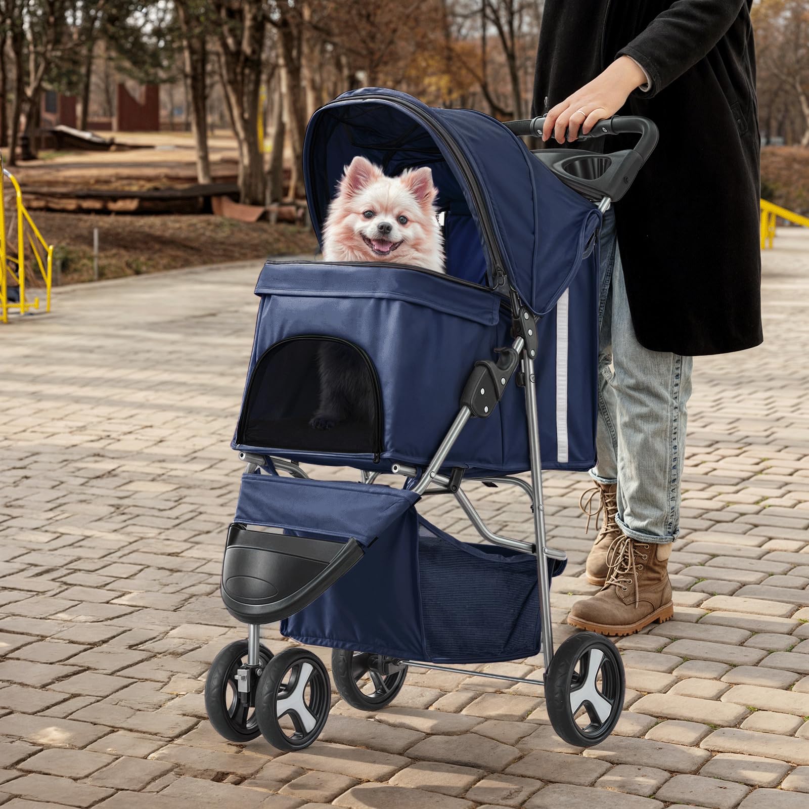 MoNiBloom 3 Wheels Pet Stroller, Foldable Dog Cat Cage Jogger Stroller