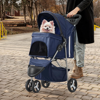 MoNiBloom 3 Wheels Pet Stroller, Foldable Dog Cat Cage Jogger Stroller