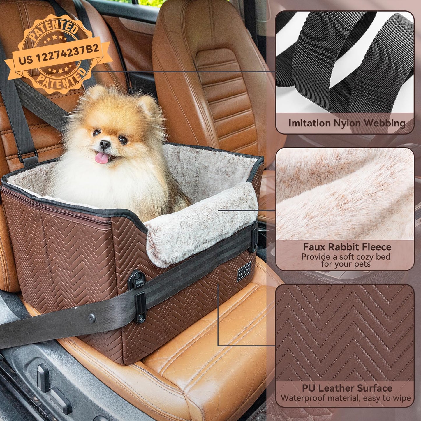 PETSFIT Car Seat for Dogs, Waterproof PU Leather Dog Car Seat