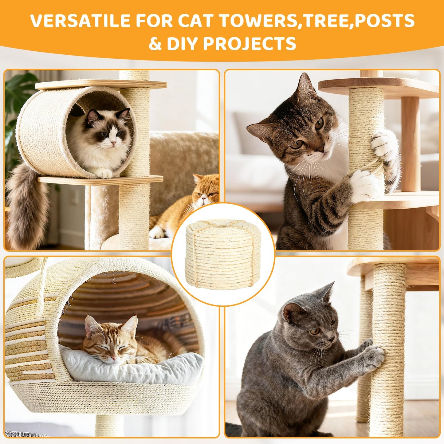 Natural Sisal Rope for Cat Scratcher Tree Thick 5-mm 1/ by Cat Tower