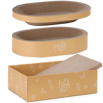 FUKUMARU 3PCS Cardboard Cat Scratcher Bed, Durable Oval Cat Bed