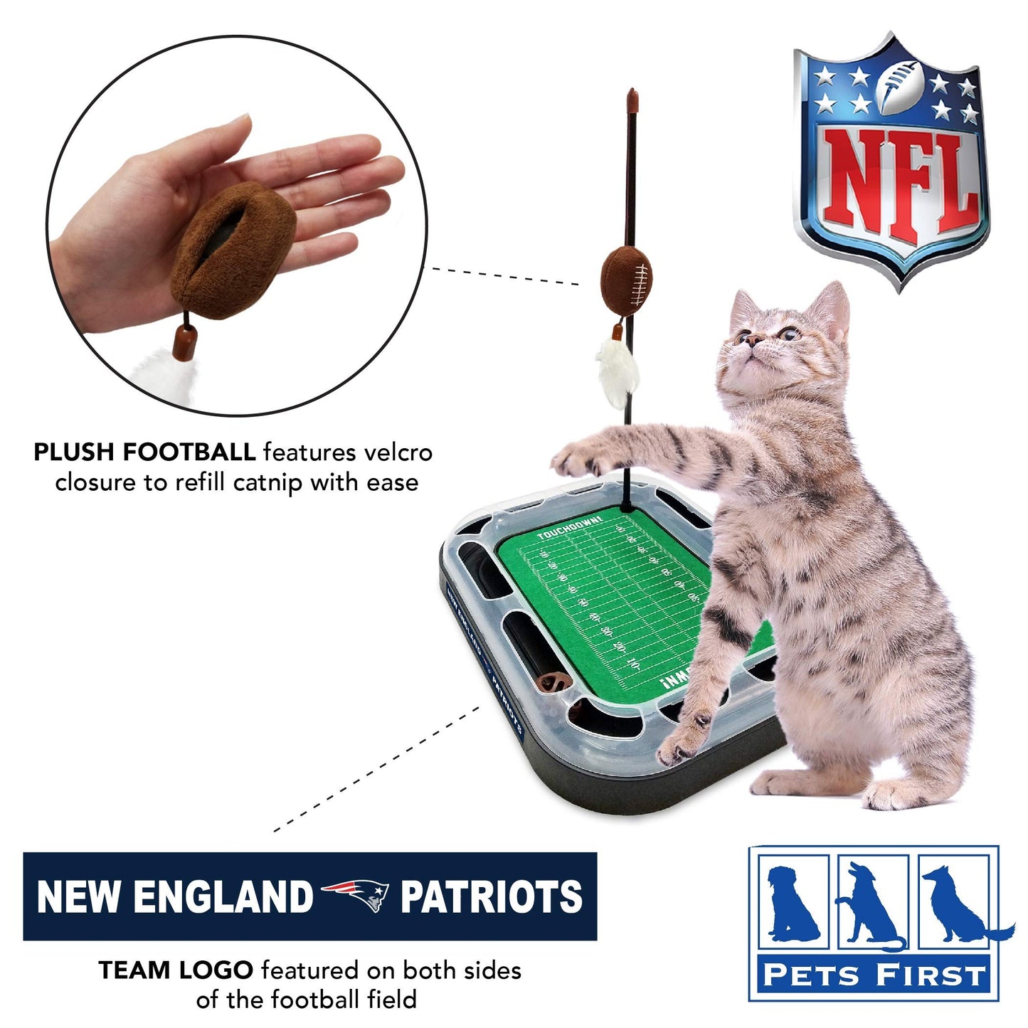 Pets First CAT BALL BELL TOY New England Patriots Football Catnip