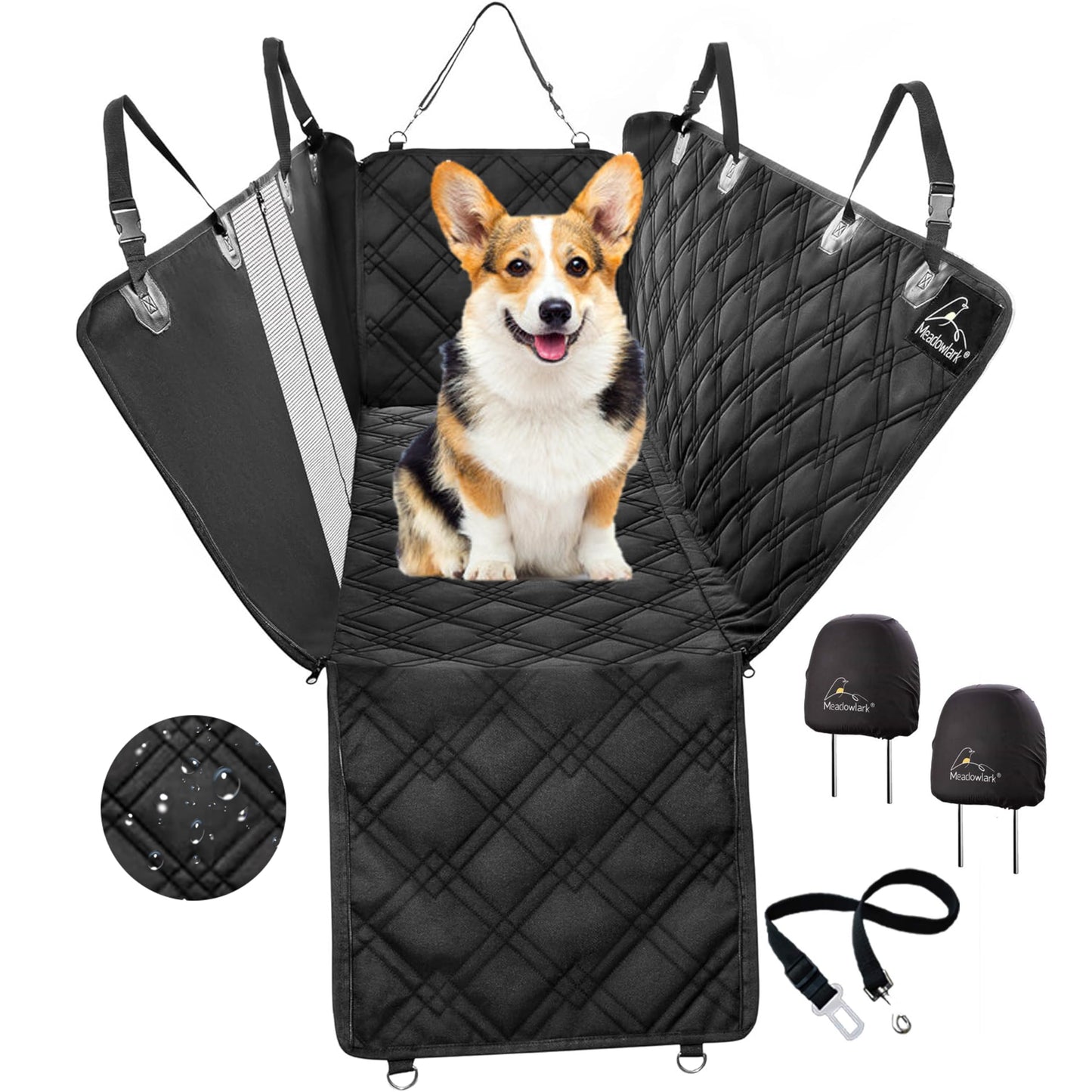 Meadowlark Dog Car Seat Cover with Mesh Window, Heavy-Duty Pet Seat