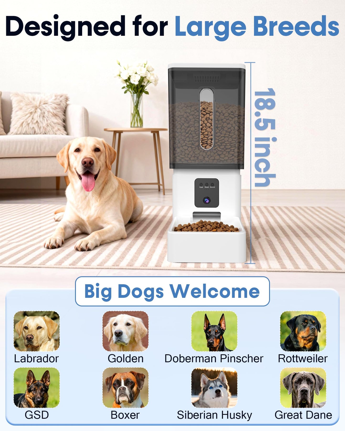 Large Dog Automatic Feeder with Camera: /50 Cups Home Smart Dog Feeder