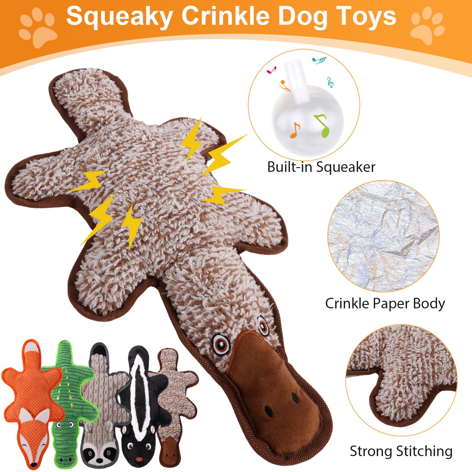 Eneston 5 Pack No Stuffing Squeaky Dog Toys for Large Dogs Plush