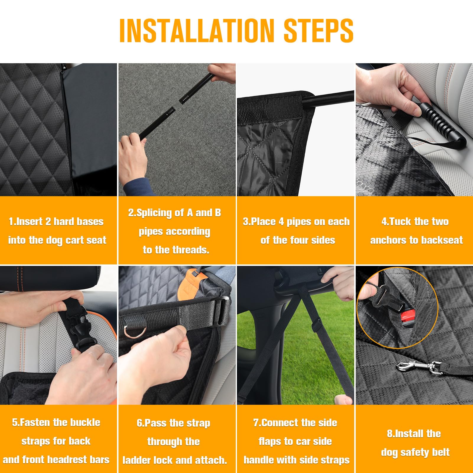 PETICON Large Dog Car Seat, Back Seat Extender for Dogs with 3 Seat
