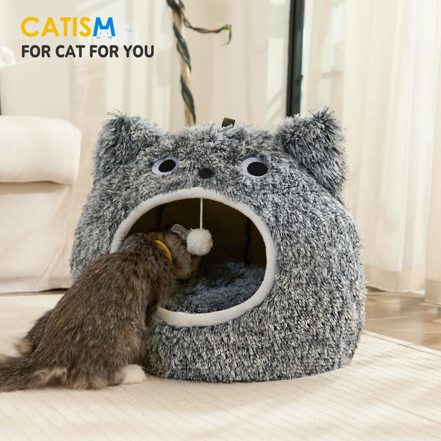 CATISM Cat Bed, Cat Beds for Indoor Cats Kitten Bed Cave Washable Bed