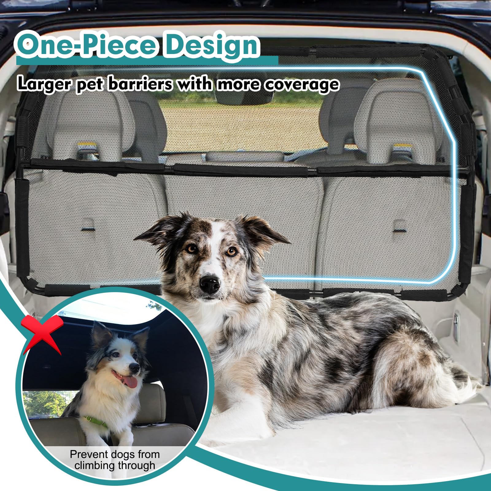 Dog Car Barrier Escape-Proof, 56" Wide Divider for 2nd 3rd Row Seat