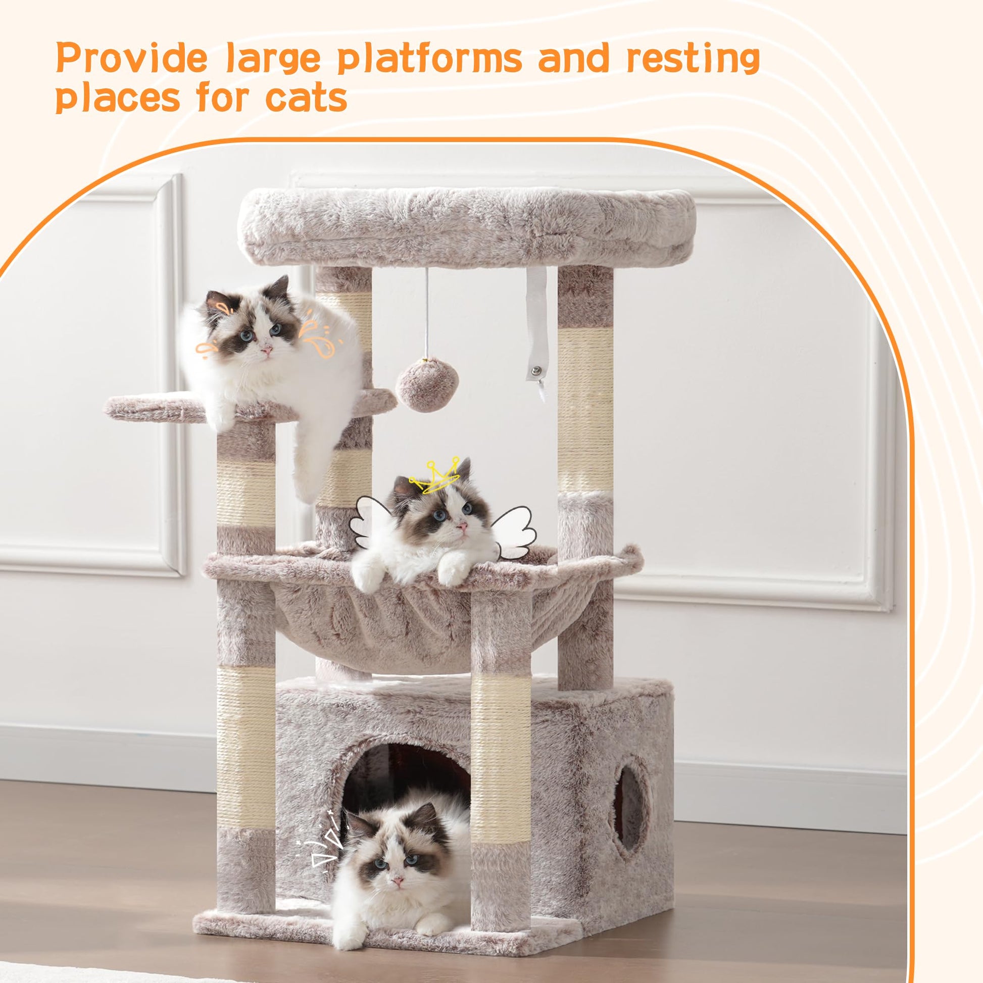 Heybly Cat Tree, Kitten Tower with Large Soft Cat Basket, Cat Condo