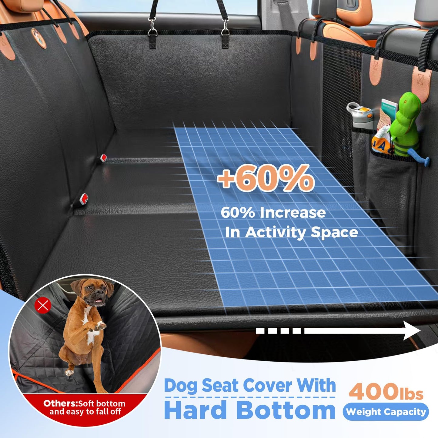 MYJAQI Back Seat Extender for Dogs, Hard Bottom Dog Car Seat Cover