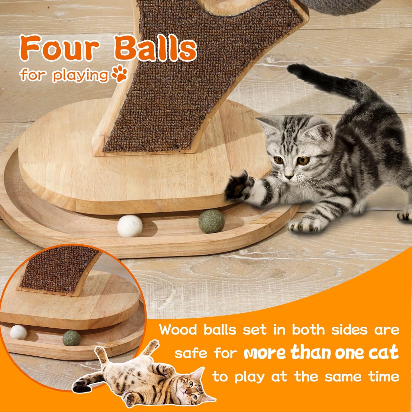 Cat Tree Cat Scratching Post with Vertical Cat Scratcher, Balls
