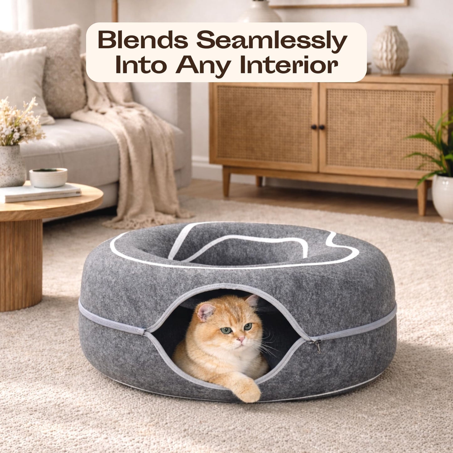 Peekaboo Cat Cave Donut Cat Tunnel Bed for Indoor Cats Cute Bed
