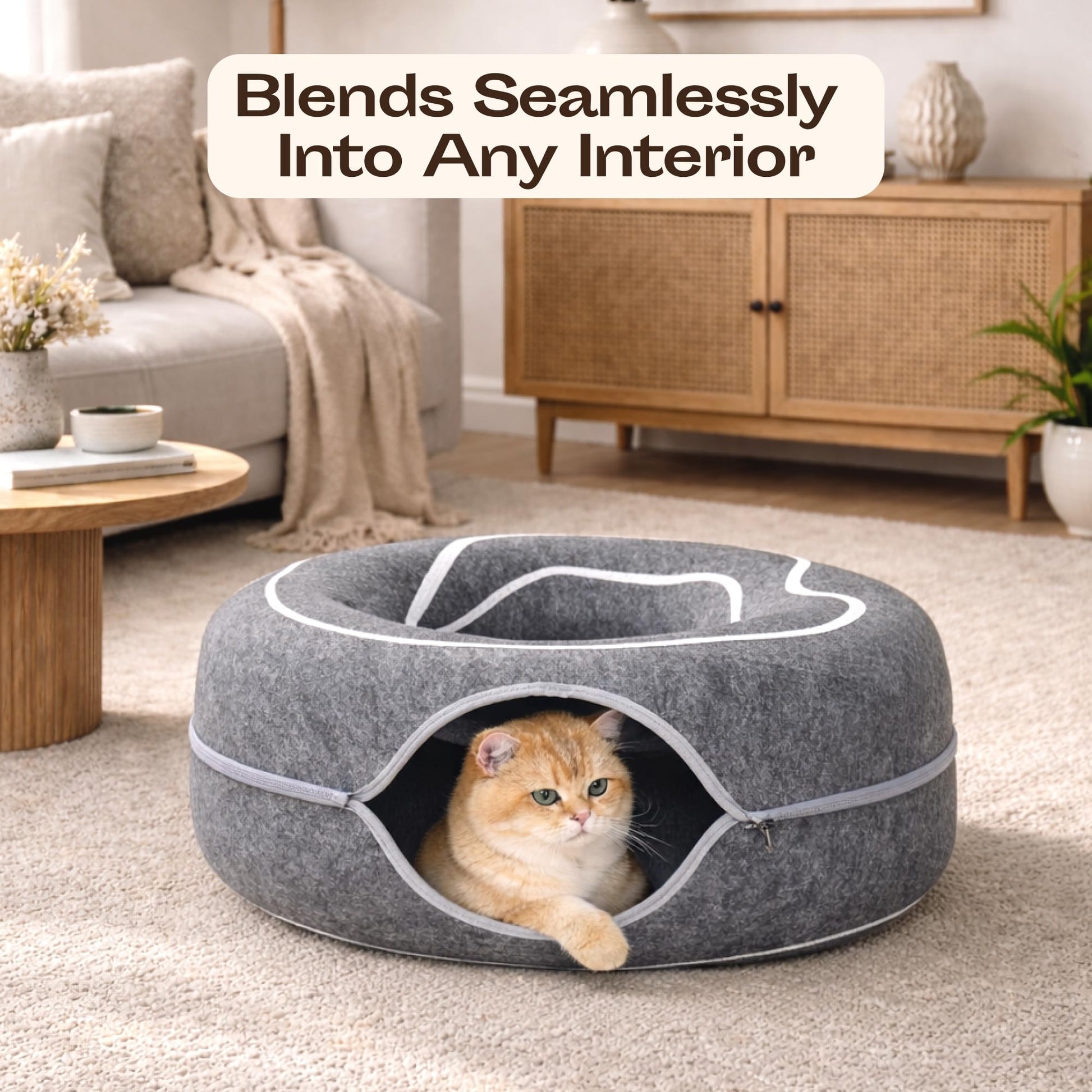 Peekaboo Cat Cave Donut Cat Tunnel Bed for Indoor Cats Cute Bed