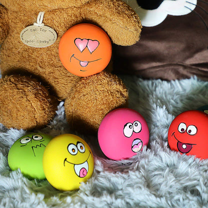 HDSX Smile Face Dog Squeaky Toys Soft Latex Squeak Balls for Balls