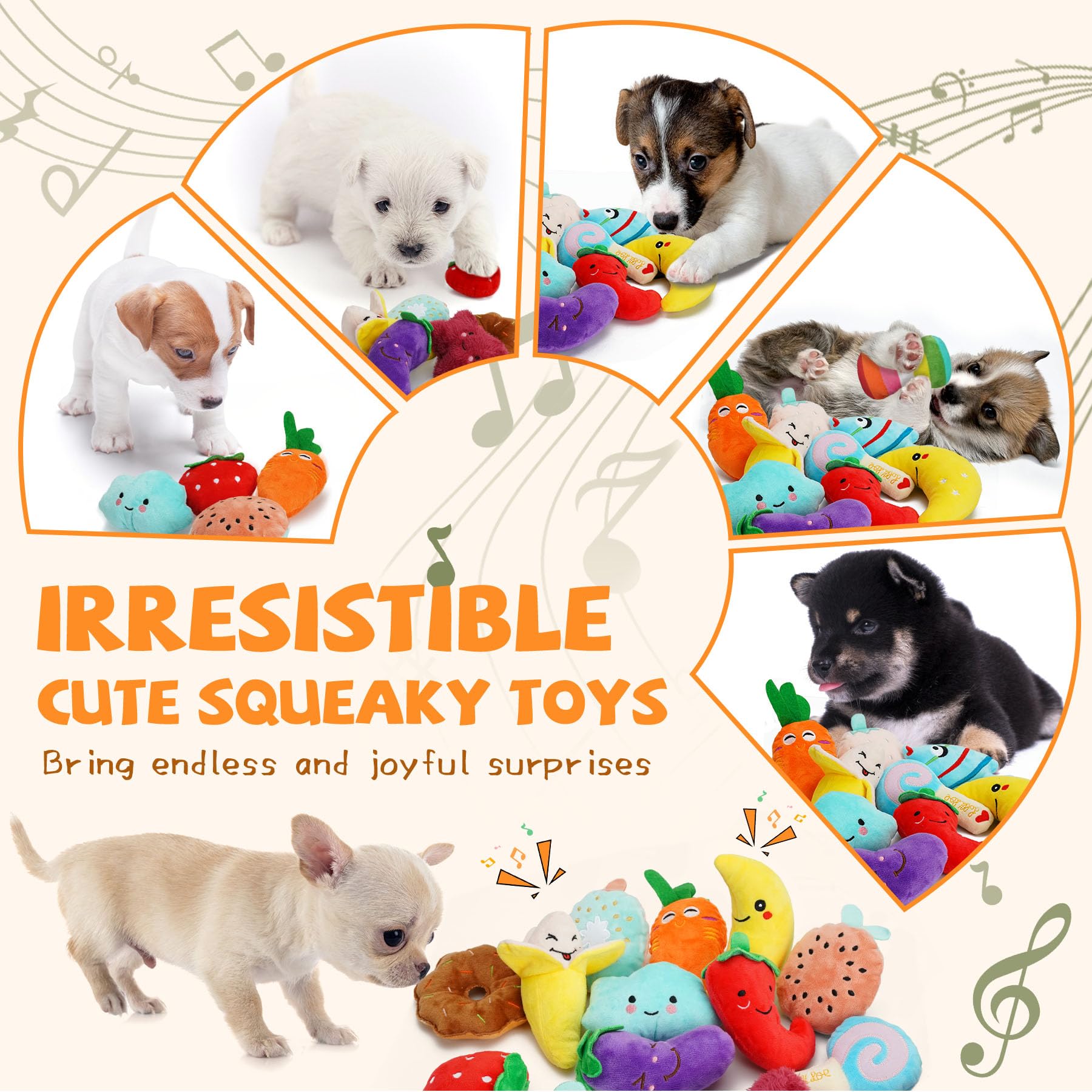 QTwoof Cheerful 20-Pack Squeaky Dog Toys Set Included 4 Dog Bags Plush