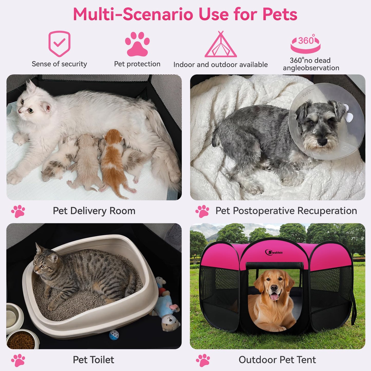 Siedihit Dog Cat Playpen, Large Puppy Pet Playpen, Dog Crate Tent Cage