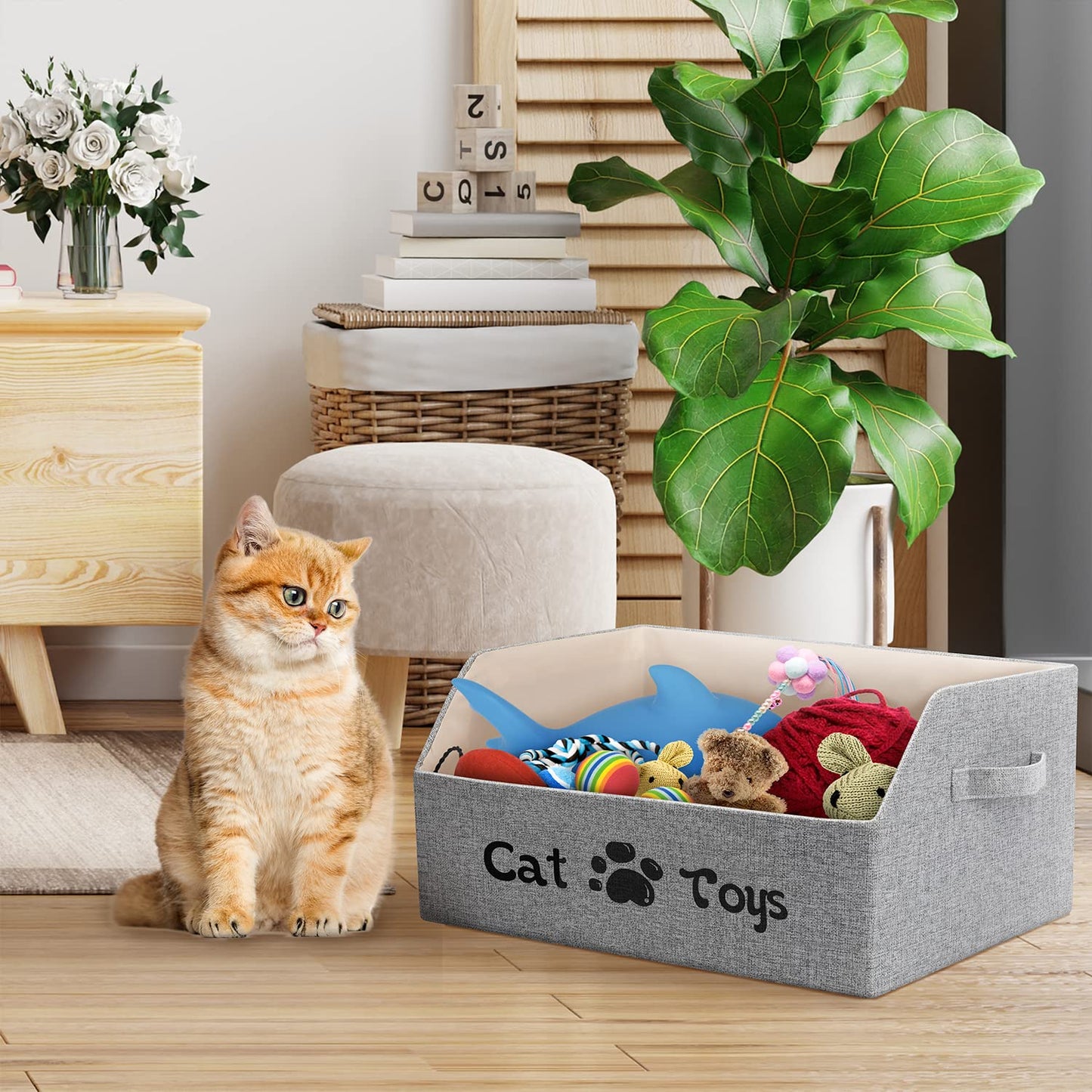 LOVSTORAGE 2X Thicker Large Cat Toy Bin Collapsible Cat Toy Box Bed