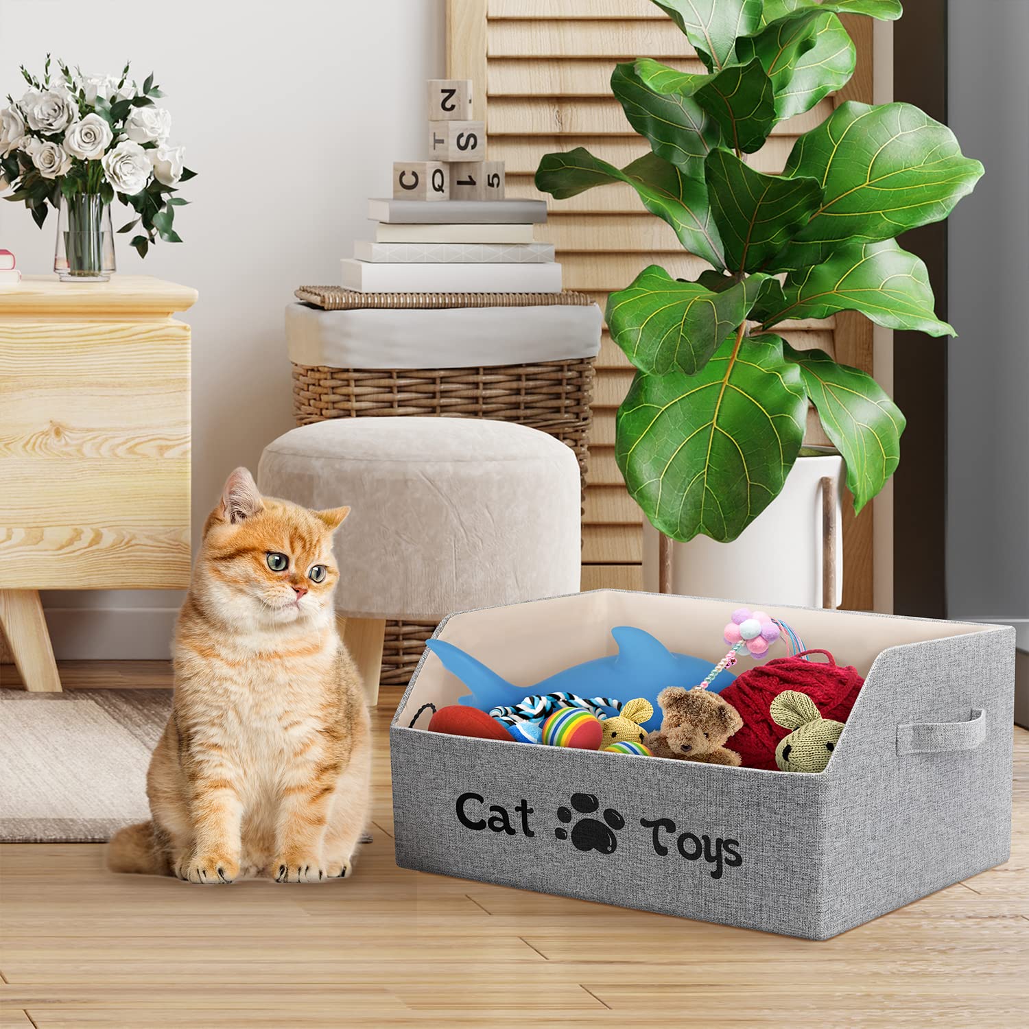 LOVSTORAGE 2X Thicker Large Cat Toy Bin Collapsible Cat Toy Box Bed