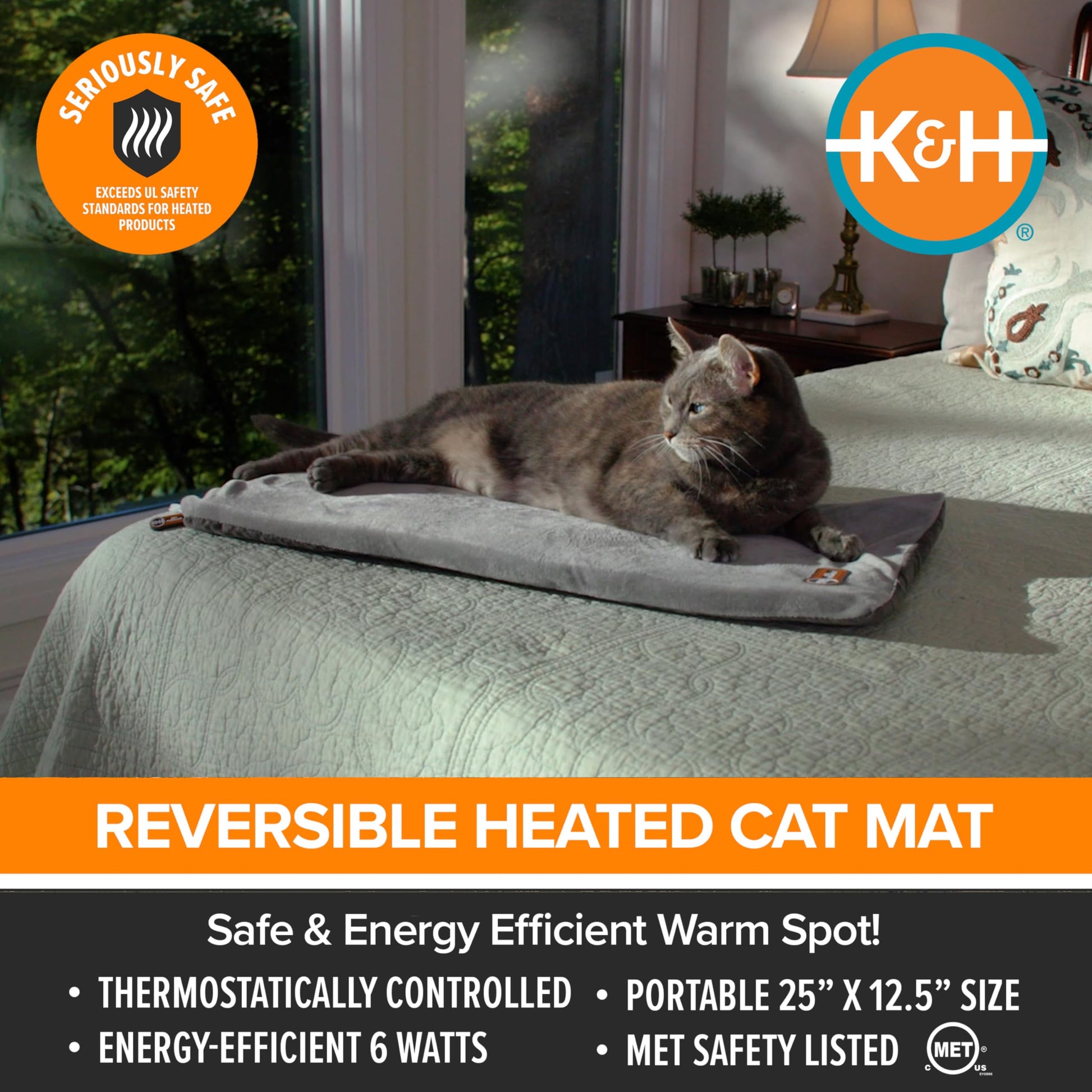 K&H Pet Products Heated Cat Bed Pad for Indoor Cats, Thermo-Kitty Mat