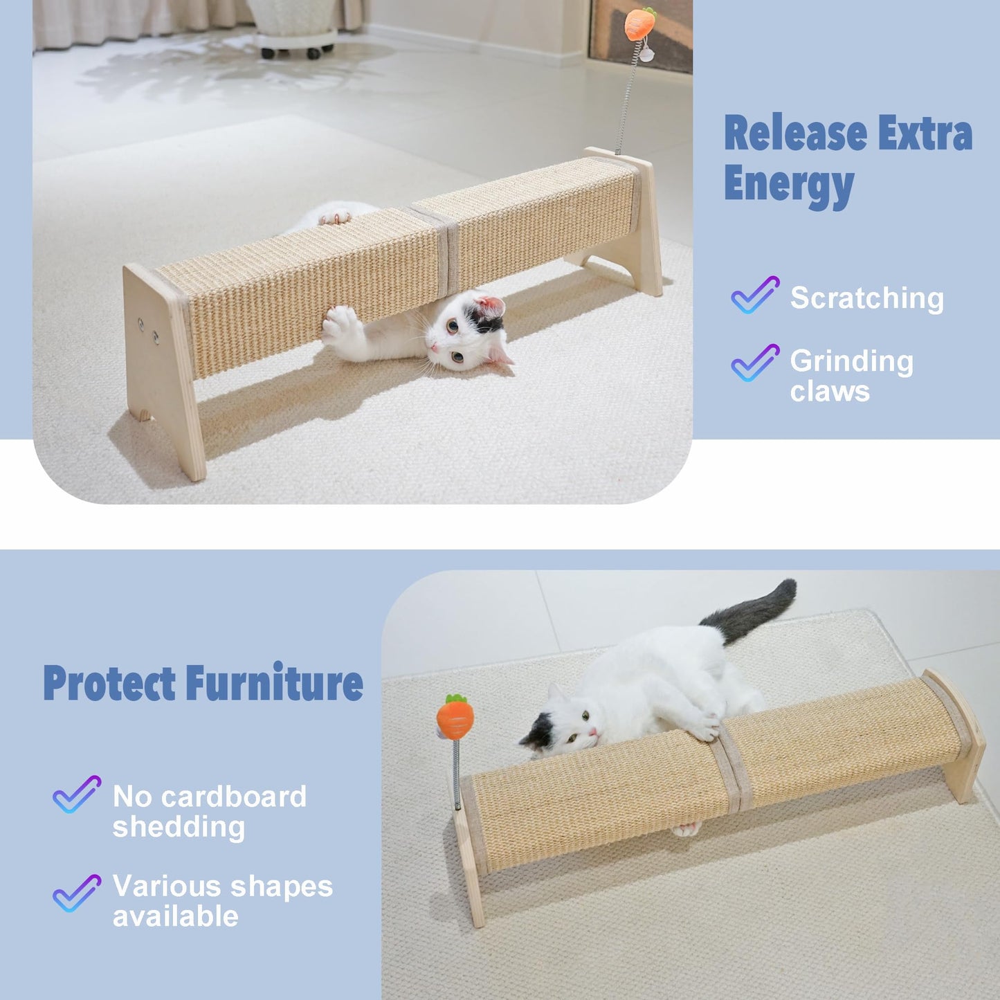 Aberatail Cat Scratching Post, 30" Horizontal Sisal Scratch Post Toy