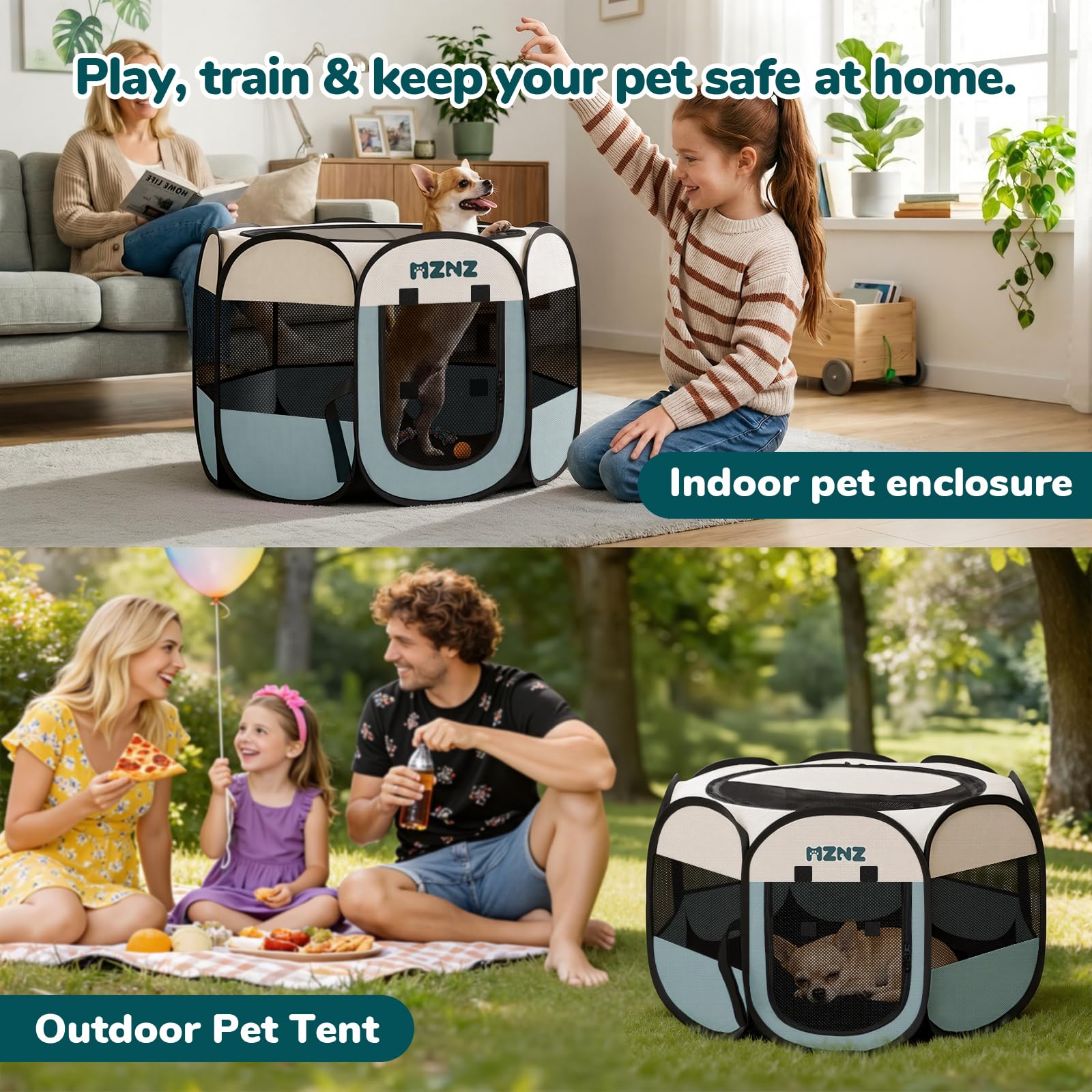 MZNZ Dog Cat Playpen, Portable Small Animal Playpen Crate Enclosure