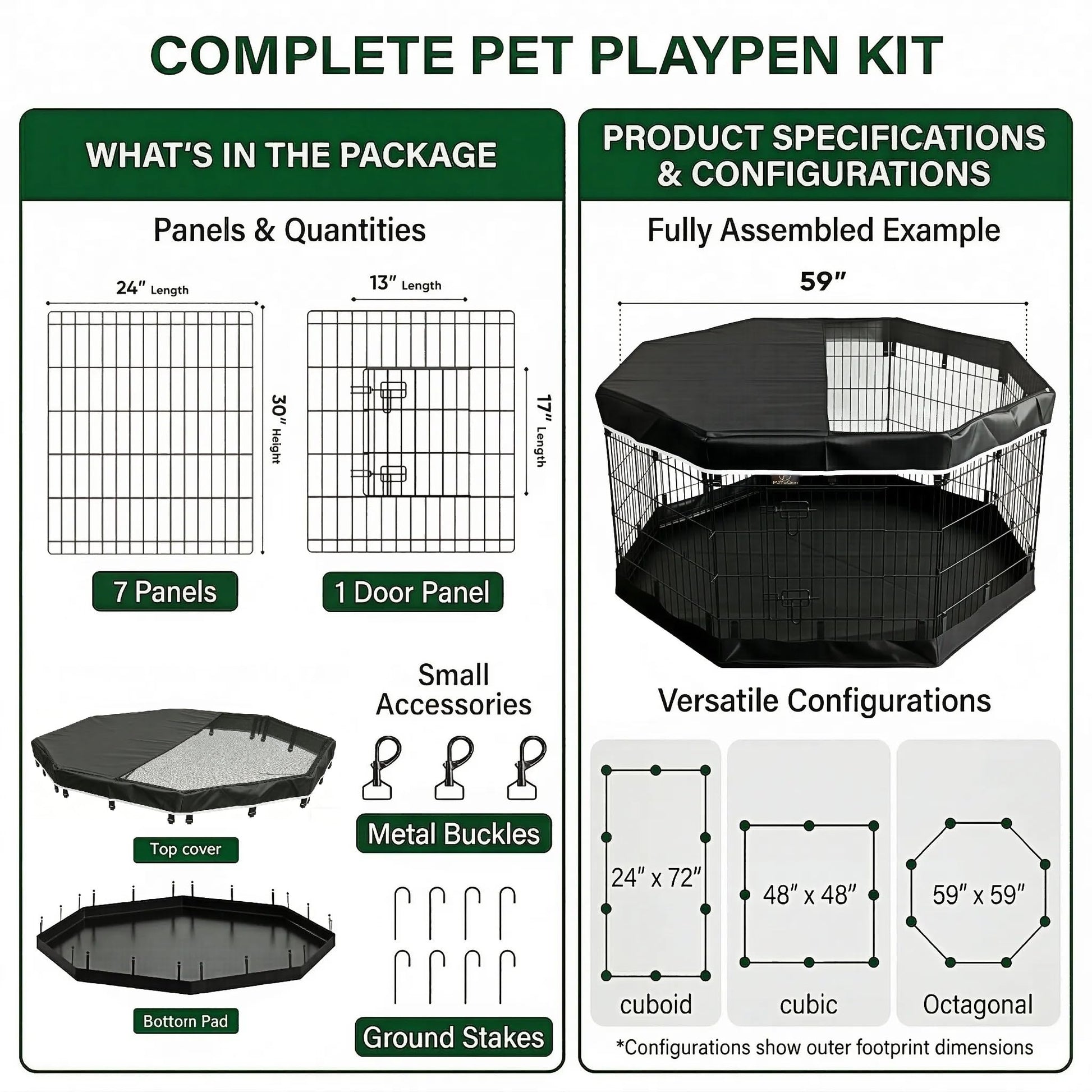 PJYuCien Dog Playpen with Top Cover and Bottom Pad Metal Cover