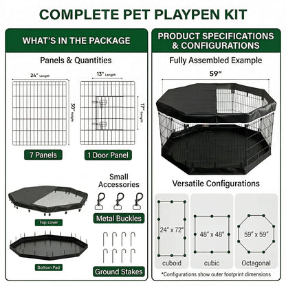 PJYuCien Dog Playpen with Top Cover and Bottom Pad Metal Cover
