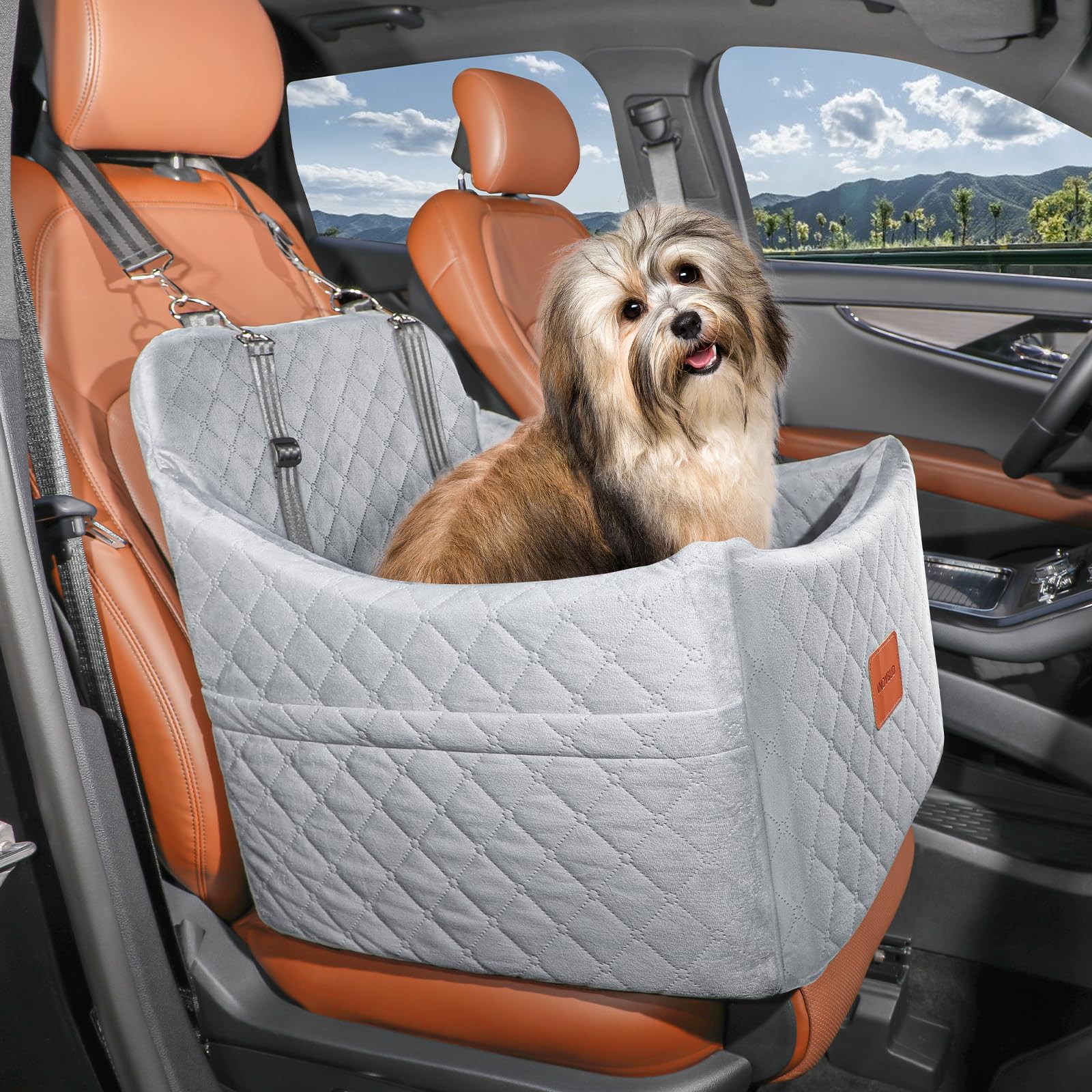 INDYBUD Dog Car Seat for Small/Medium Dogs up to Memory Foam Seat