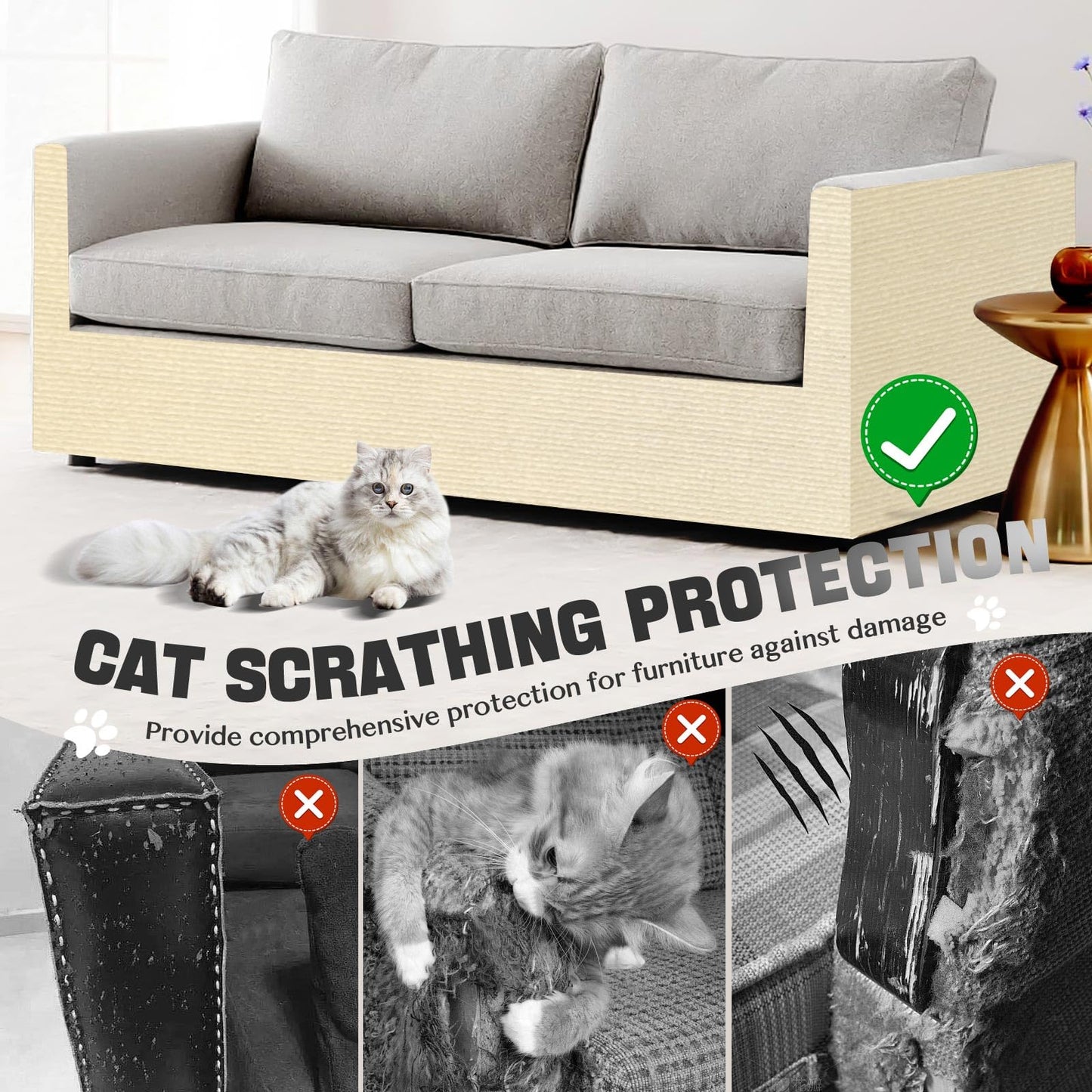 x15.8" Anti Cat Scratch Couch Furniture Protector, Adhesive Furniture