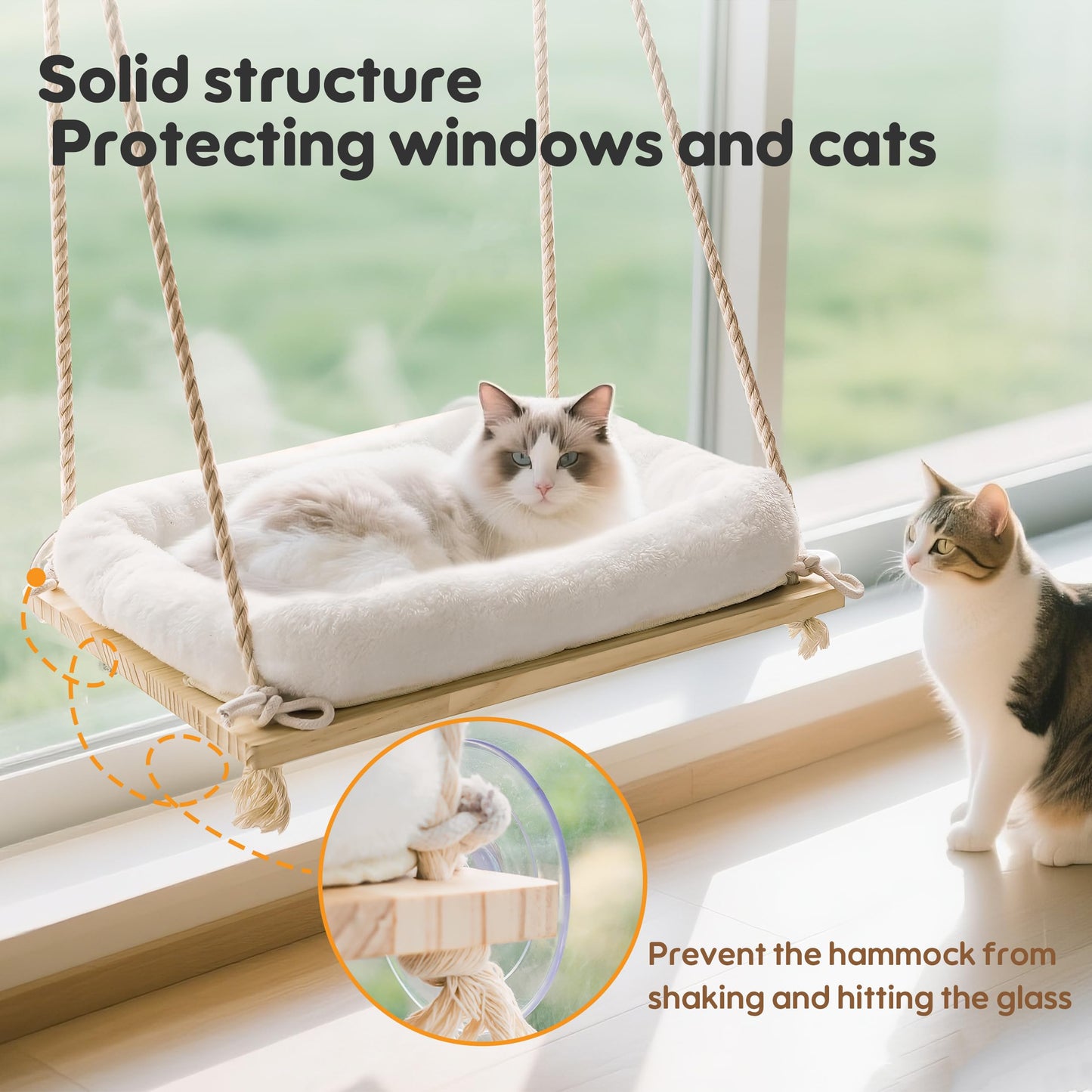 Anywish Cat Window Perch, Cat Hammock Bed with Solid Wood Seat 4 Bed