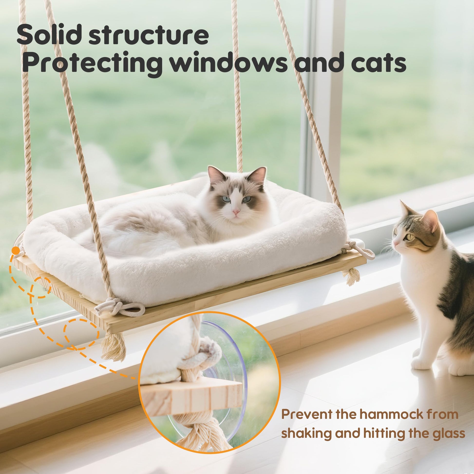 Anywish Cat Window Perch, Cat Hammock Bed with Solid Wood Seat 4 Bed