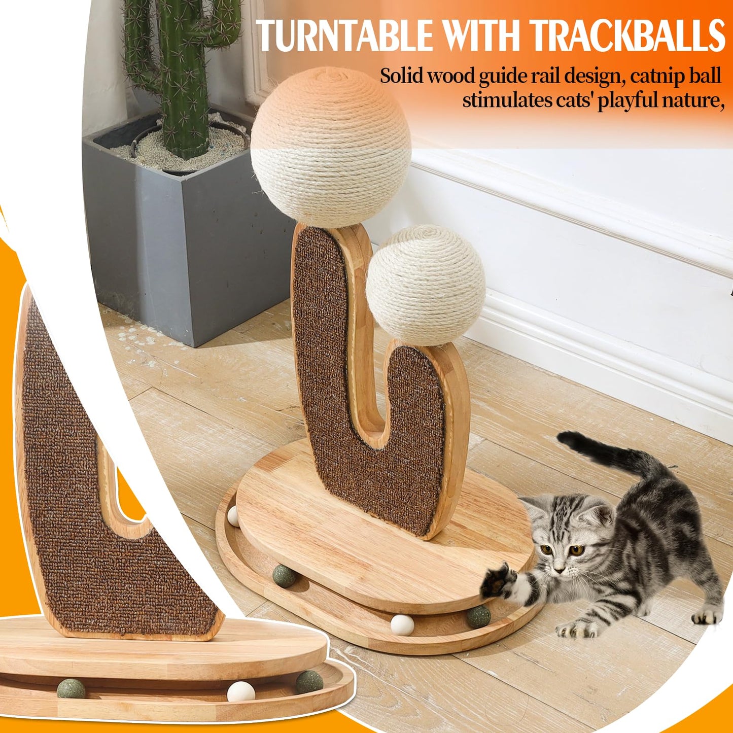 Cactus-Shaped Cat Scratching Post with Cat Scratcher, Interactive Toy