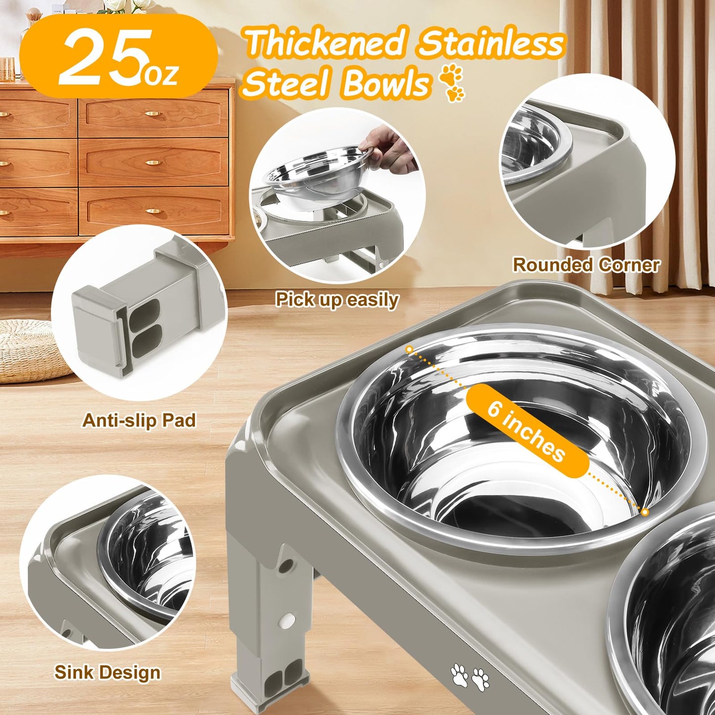 Elevated Dog Bowls for Small Dogs 3 Height Adjustable Raised Dog Bowl