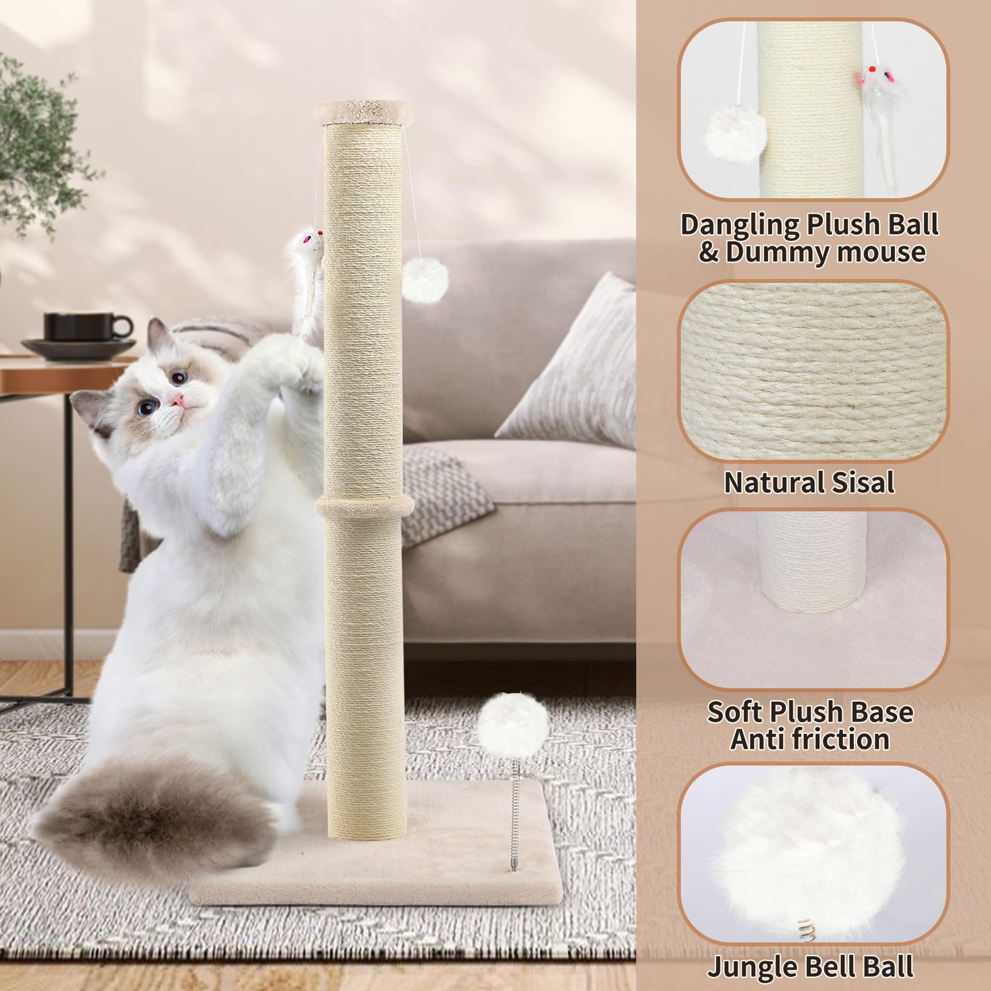 Tall Cat Scratching Post Sisal Cat Scratcher for Indoor Tower