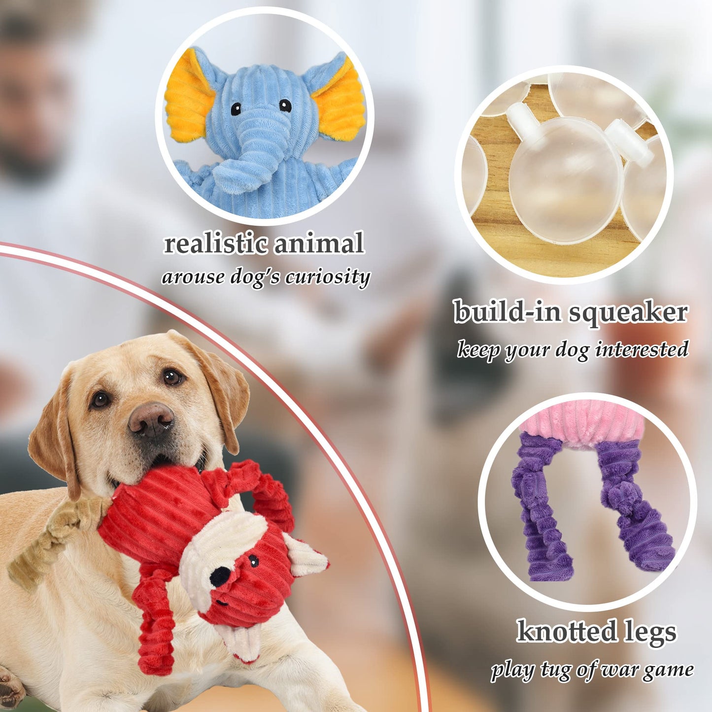 LECHONG 5 Pack Tough Dog Toys Stuffed Squeaky Dog Toys Plush