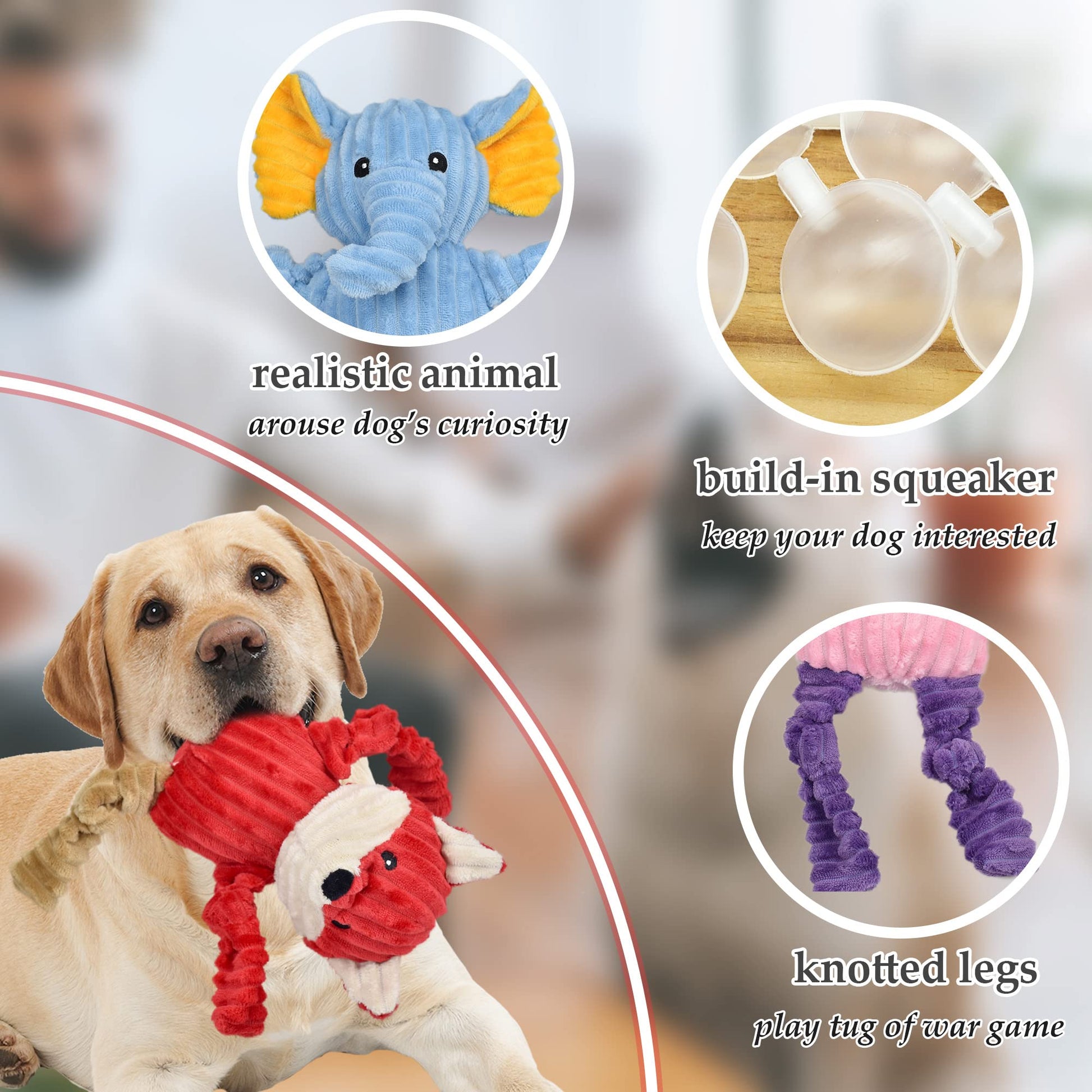 LECHONG 5 Pack Tough Dog Toys Stuffed Squeaky Dog Toys Plush