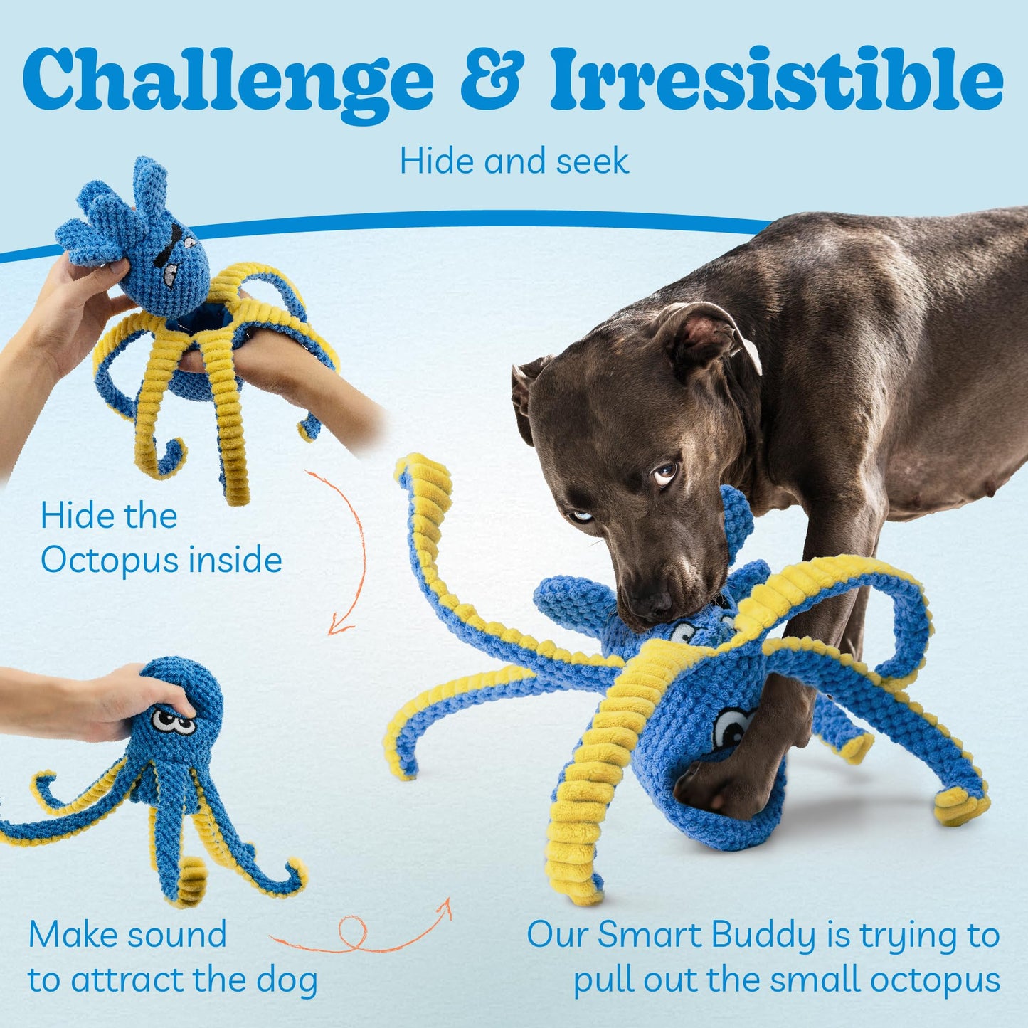 Interactive Dog Toys Octopus, 4 Pack Squeaky Hide And Seek Plush