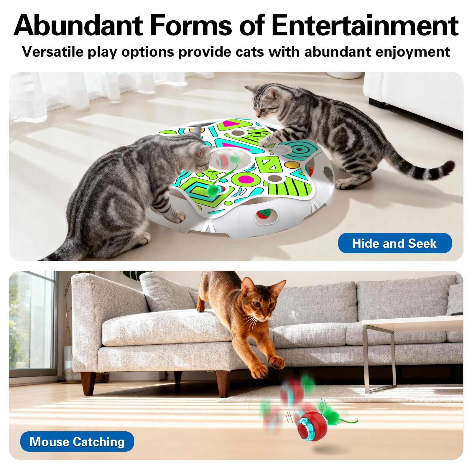 Sofolor Interactive Cat Toy Playset, Hide and Seek Toy with Ball