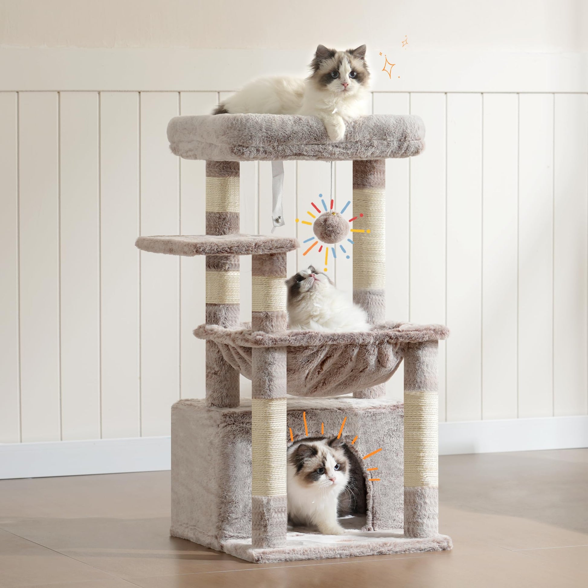 Heybly Cat Tree, Kitten Tower with Large Soft Cat Basket, Cat Condo