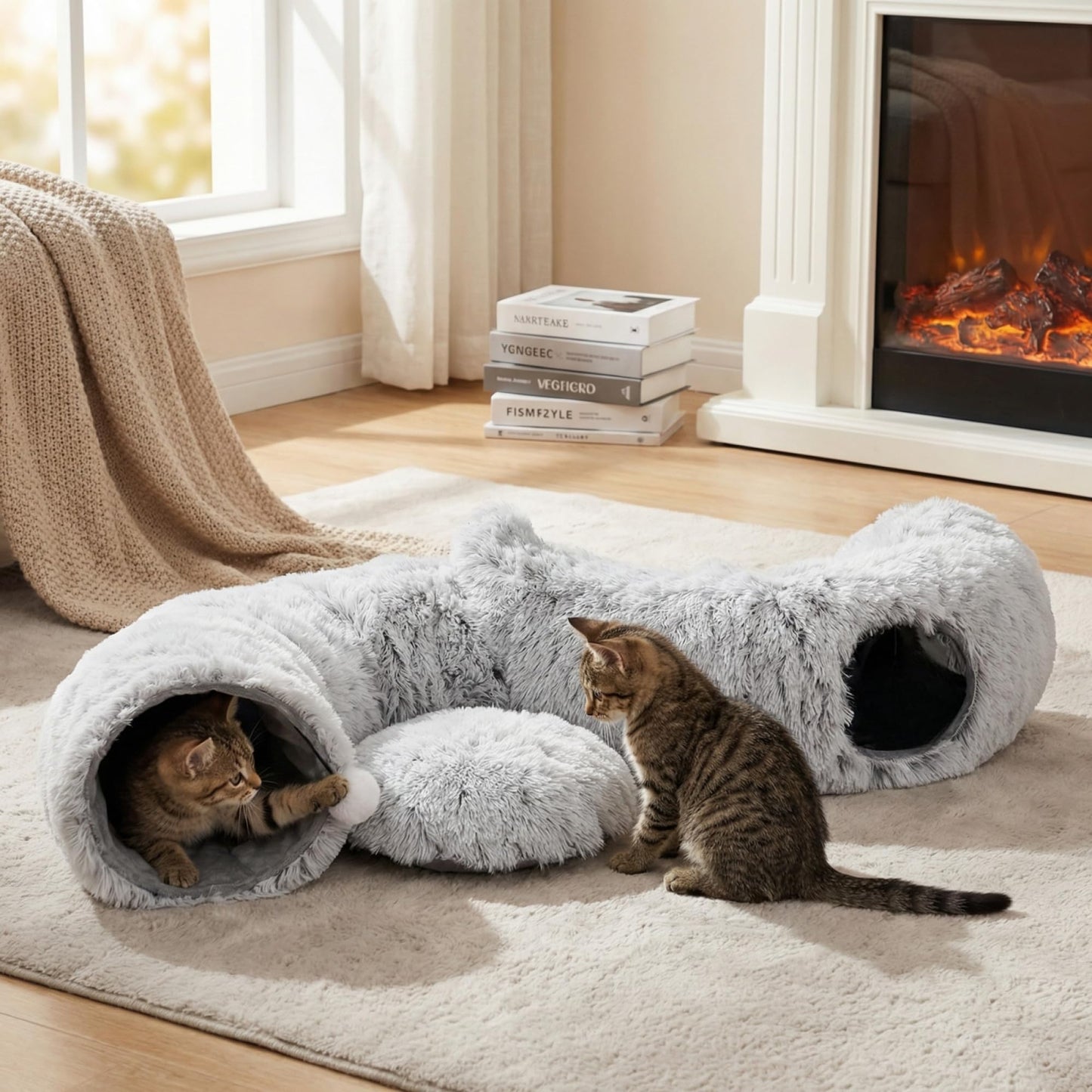 3-in-1 Cat Tunnel Bed Cat Tunnels Cat Beds for Indoor Cats with Bed