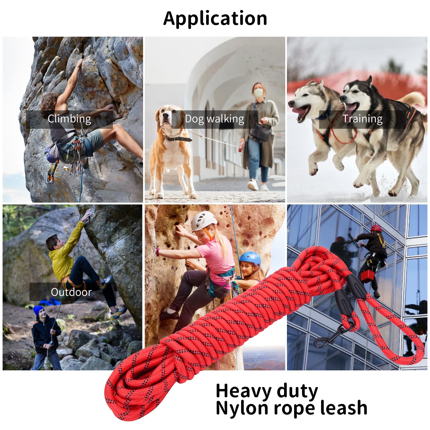 Long Dog Leash for Training -Reflective Nylon Rope with Swivel Lead