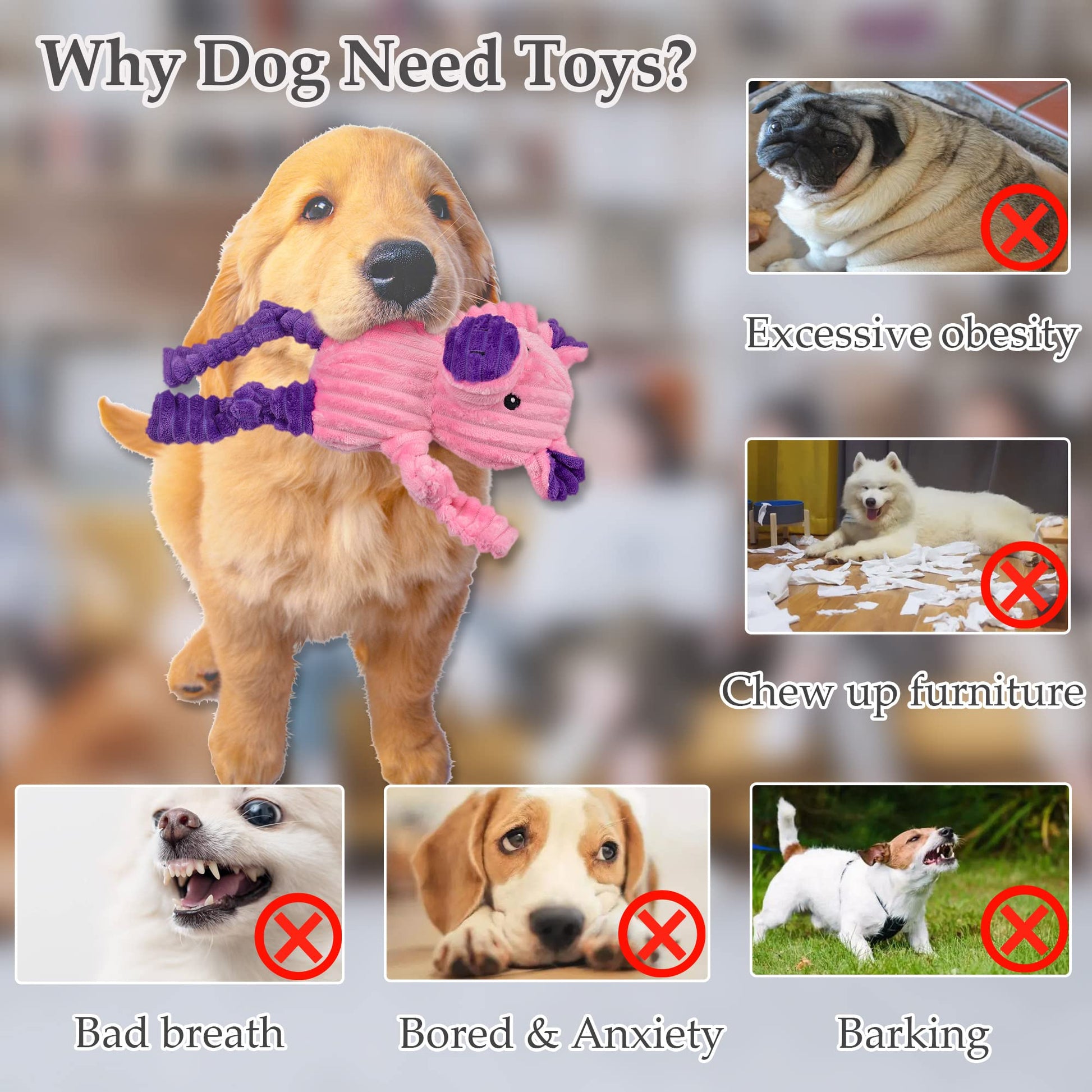 LECHONG 5 Pack Tough Dog Toys Stuffed Squeaky Dog Toys Plush