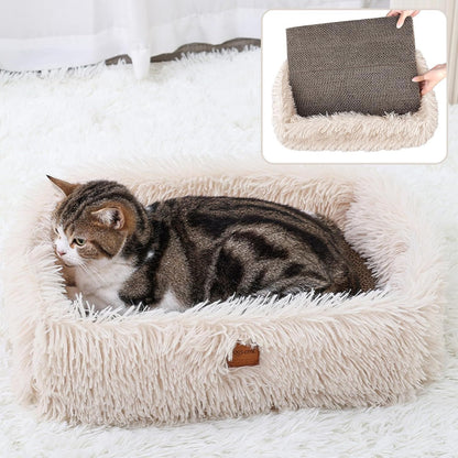 TIGOADT Fluffy Cat Scratcher Lounge Box with Removable Toy