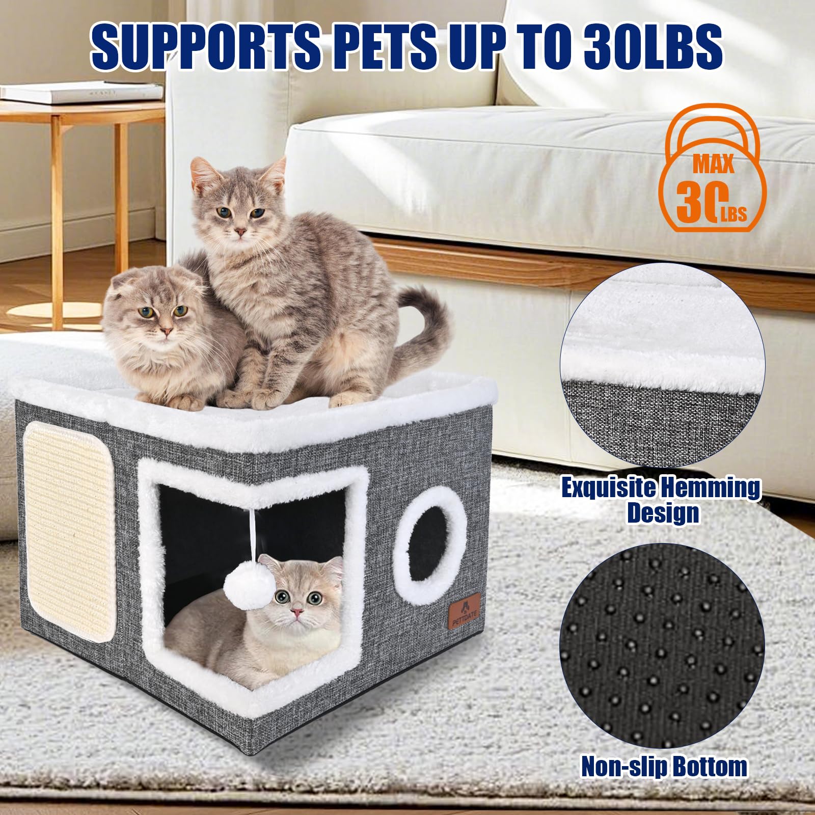 Cat Beds for Indoor Cats, Large Cat Cave Bed with Scratch Pad Bed