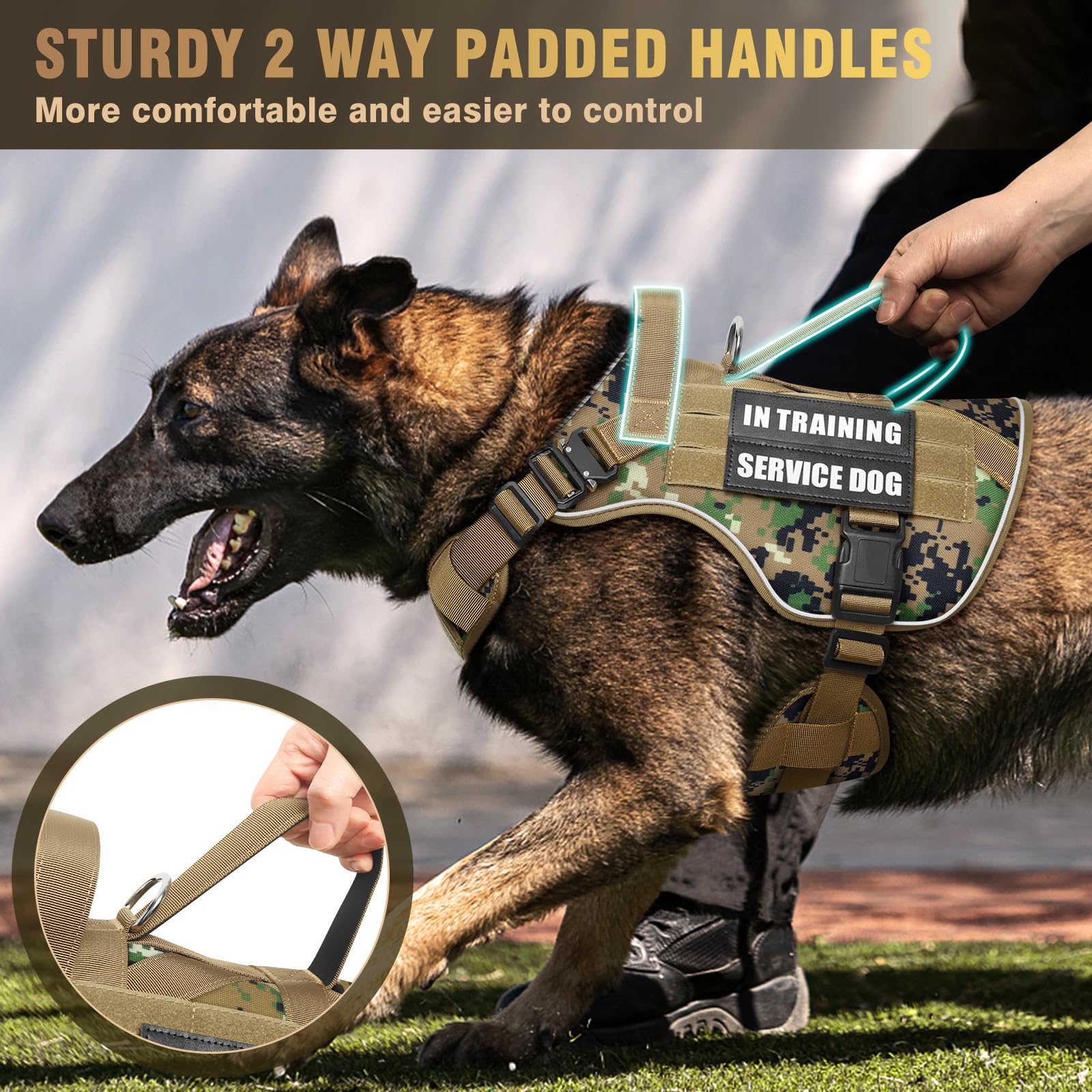 WINSEE Tactical Dog Harness for Medium Dog, Heavy Duty Service Harness