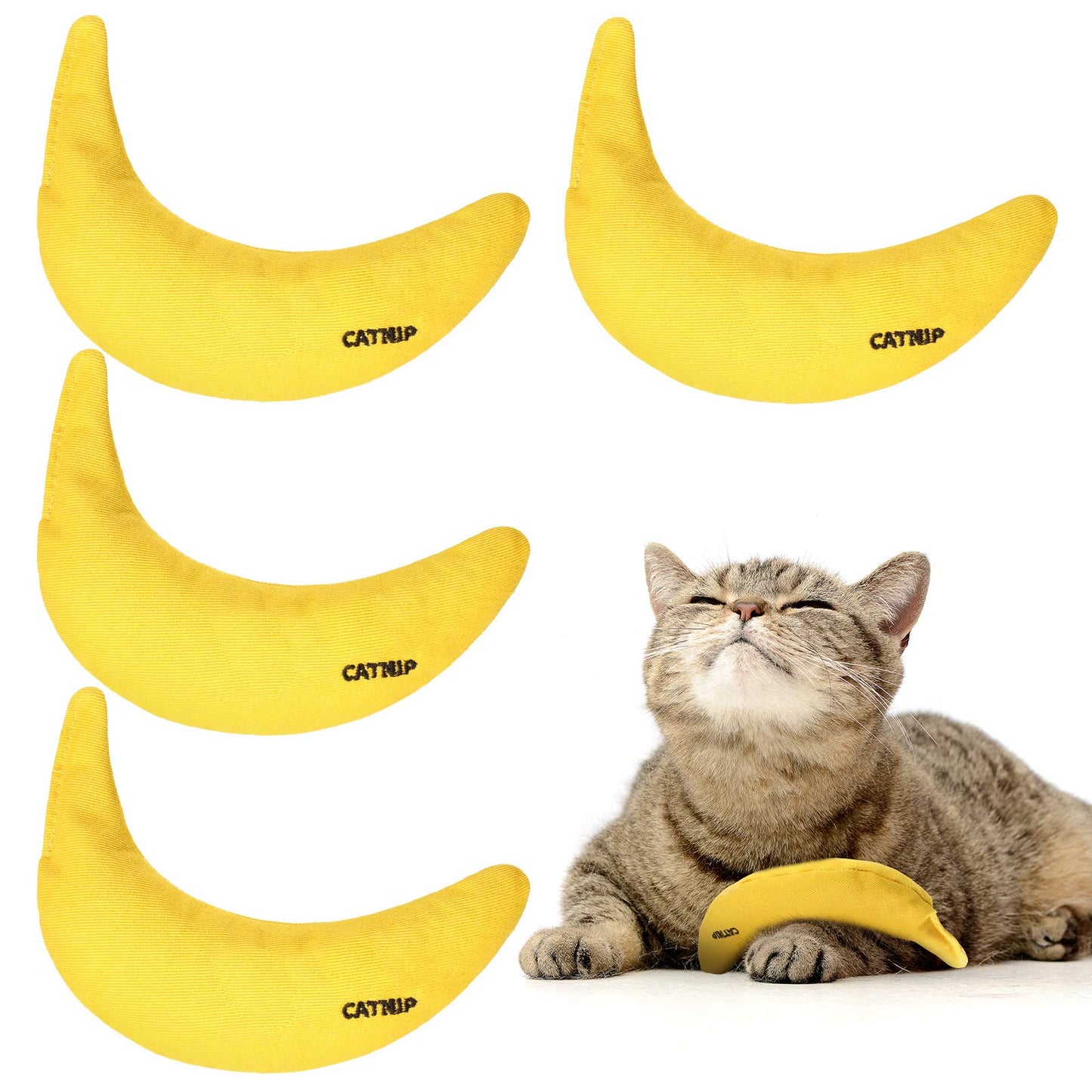 Sotiff 4 Pieces Catnip Toys Banana Cat Chew Catnip Toys Kitten Catnip