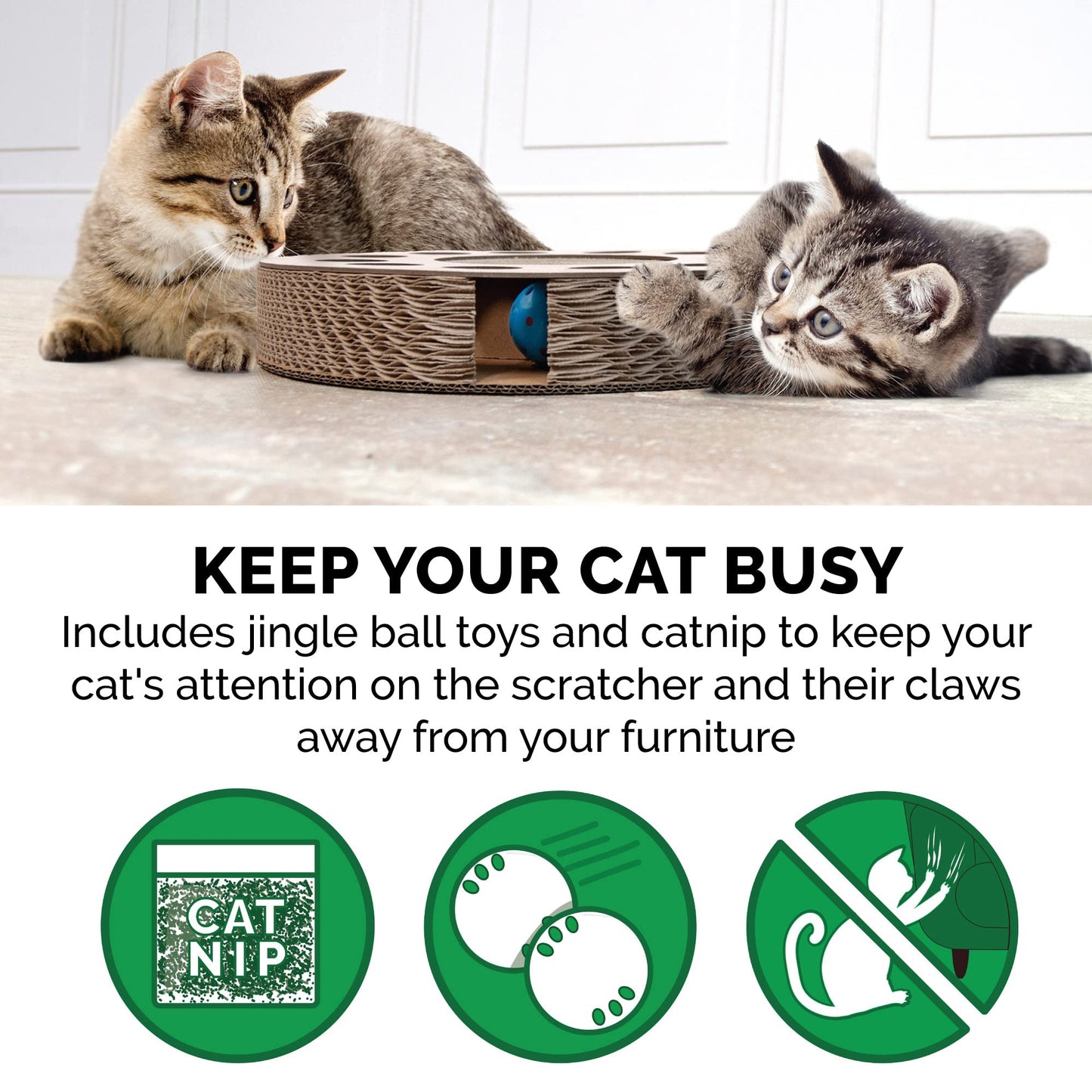 Furhaven Scratching Pad Ball Track Cat Toy w/ Catnip for Indoor Catnip