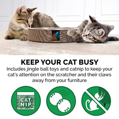 Furhaven Scratching Pad Ball Track Cat Toy w/ Catnip for Indoor Catnip