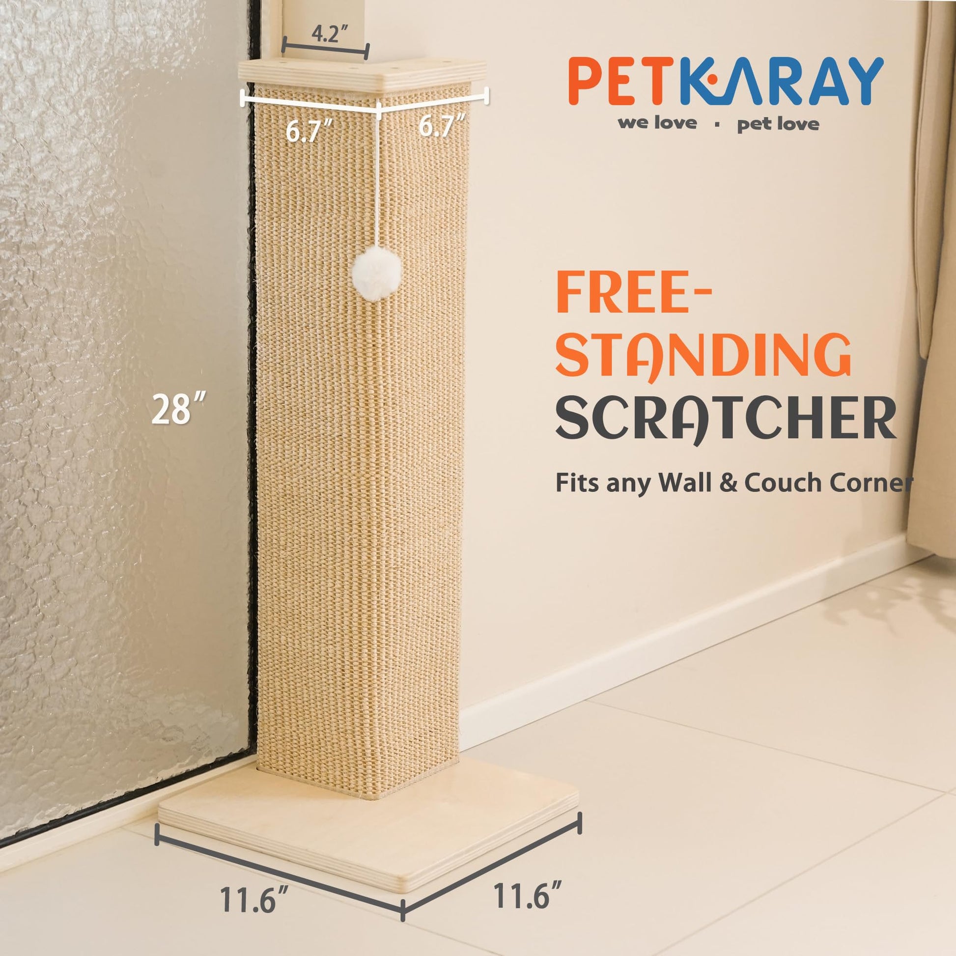 PETKARAY Couch Corner Cat Scratcher, 28'' Corner Wall Furniture